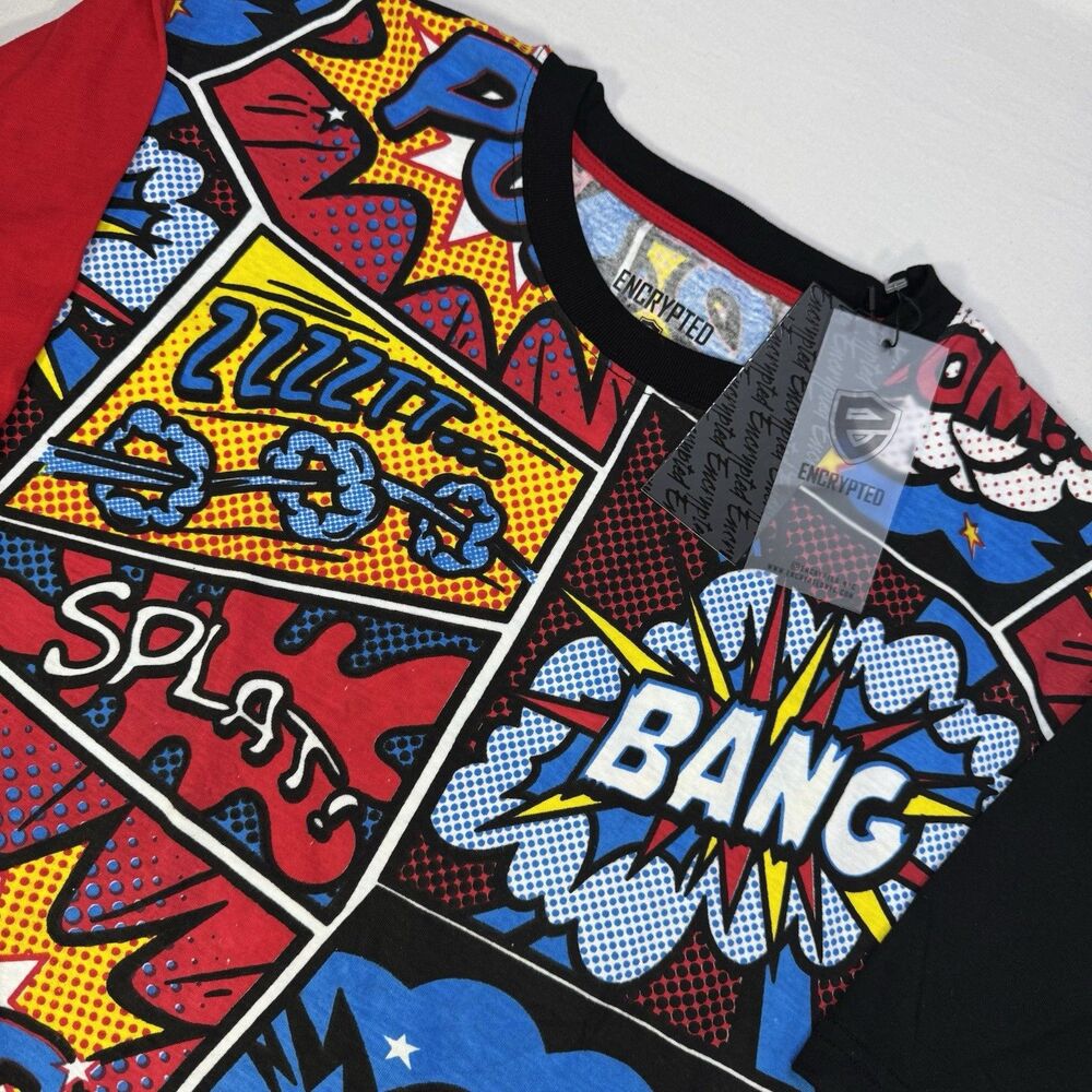 NWT Encrypted Comic Cartoon AOP T-Shirt Men’s 3X Pop Art Bang Boom Graphic Tee